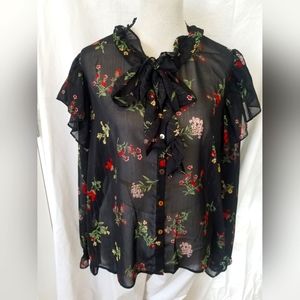 Forever 21 sheer floral ruffled blouse size 3X